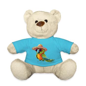 Papagei bunt mit Sonnenbrille und Sonnenhut - Teddy - Atollblau - Vorne