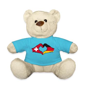 Suisse Allemagne Drapeau Mains Coeur Forme - Nounours - bleu outremer - Devant
