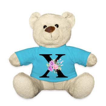 Purple floral x letter - Teddy Bear - atoll blue - Front