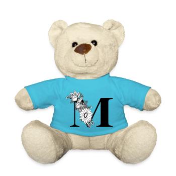 Buchstabe m Blumen schwarz und weiß - Teddy - Atollblau - Vorne