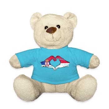 Serbie Indonésie Drapeau Mains Coeur Utilisé - Nounours - bleu outremer - Devant
