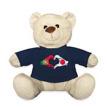 Portugal Japan Flag Heart Shape Used - Teddy Bear - french navy - Front