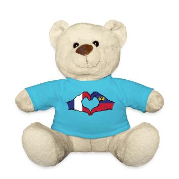 Frankreich Liechtenstein Flagge Hände Herzform - Teddy - Atollblau - Vorne