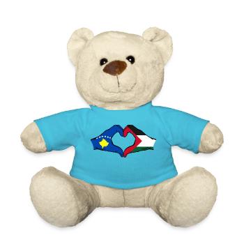 Kosovo Palestine Flag Hands Heart Shape - Teddy Bear - atoll blue - Front