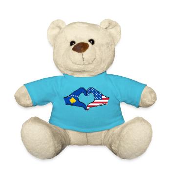 Kosovo USA Flagge Hände Herzform - Teddy - Atollblau - Vorne