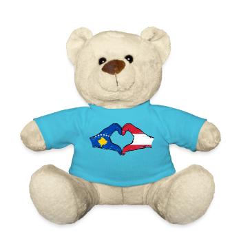Kosovo Austria Flag Hands Heart Shape Used - Teddy Bear - atoll blue - Front
