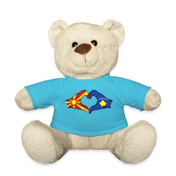 Macedonia Kosovo Flag Hands Heart Shape - Teddy Bear - atoll blue - Front