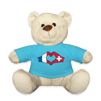 France Suisse Drapeau Mains Coeur Forme Utilisé - Nounours - bleu outremer - Devant