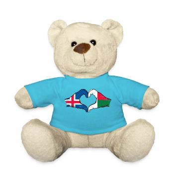 Iceland Madagascar Flag Hands Heart Shape Used - Teddy Bear - atoll blue - Front