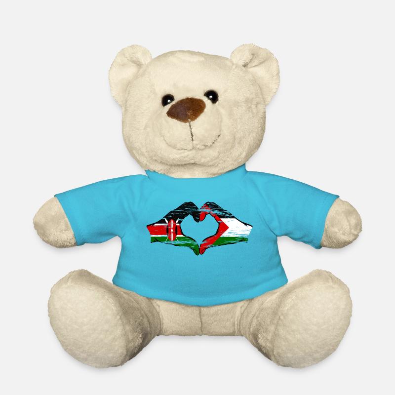 Kenya Palestine Hands Heart Shape used - Teddy Bear - atoll blue