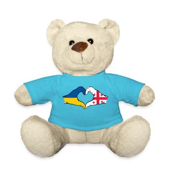 Ukraine Géorgie Drapeau Mains Forme Coeur - Nounours - bleu outremer - Devant
