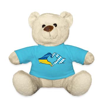 Ukraine Bavaria Flag Hands Heart Shape Used - Teddy Bear - atoll blue - Front