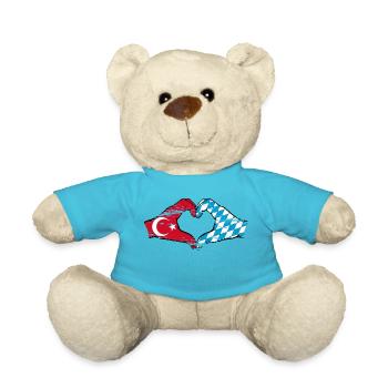 Turkey Bavaria Flag Hands Heart Shape Used - Teddy Bear - atoll blue - Front