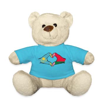 Kasachstan Belarus Flagge Hände Herzform - Teddy - Atollblau - Vorne
