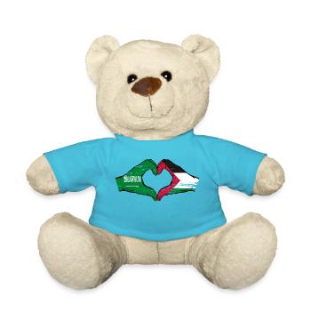 Saudi Arabia Palestine Flag Hands Heart Shape Used - Teddy Bear - atoll blue - Front