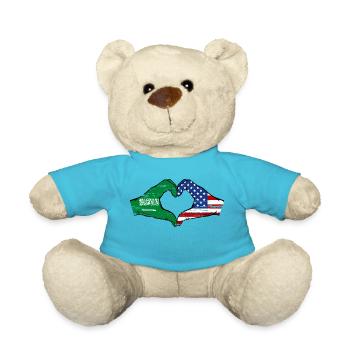 Saudi Arabia USA Flag Hands Heart Shape Used - Teddy Bear - atoll blue - Front