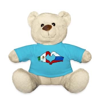 Mexico Russia Flag Hands Heart Shape Used - Teddy Bear - atoll blue - Front