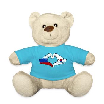 Russia South Korea flag hands heart shape used - Teddy Bear - atoll blue - Front