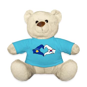 Kosovo South Korea Flag Hands Heart Shape - Teddy Bear - atoll blue - Front