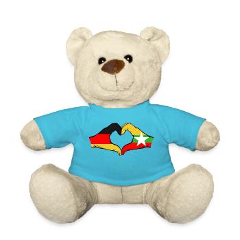 Germany Myanmar Flag Hands Heart Shape - Teddy Bear - atoll blue - Front
