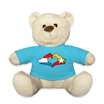 Luxembourg Myanmar Flag Hands Heart Shape - Teddy Bear - atoll blue - Front