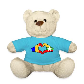 Romania Myanmar Flag Hands Heart Shape - Teddy Bear - atoll blue - Front