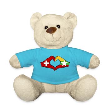 Switzerland Myanmar Flag Hands Heart Shape - Teddy Bear - atoll blue - Front
