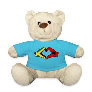 Jamaika Albanien Hände Herzform - Teddy - Atollblau - Vorne