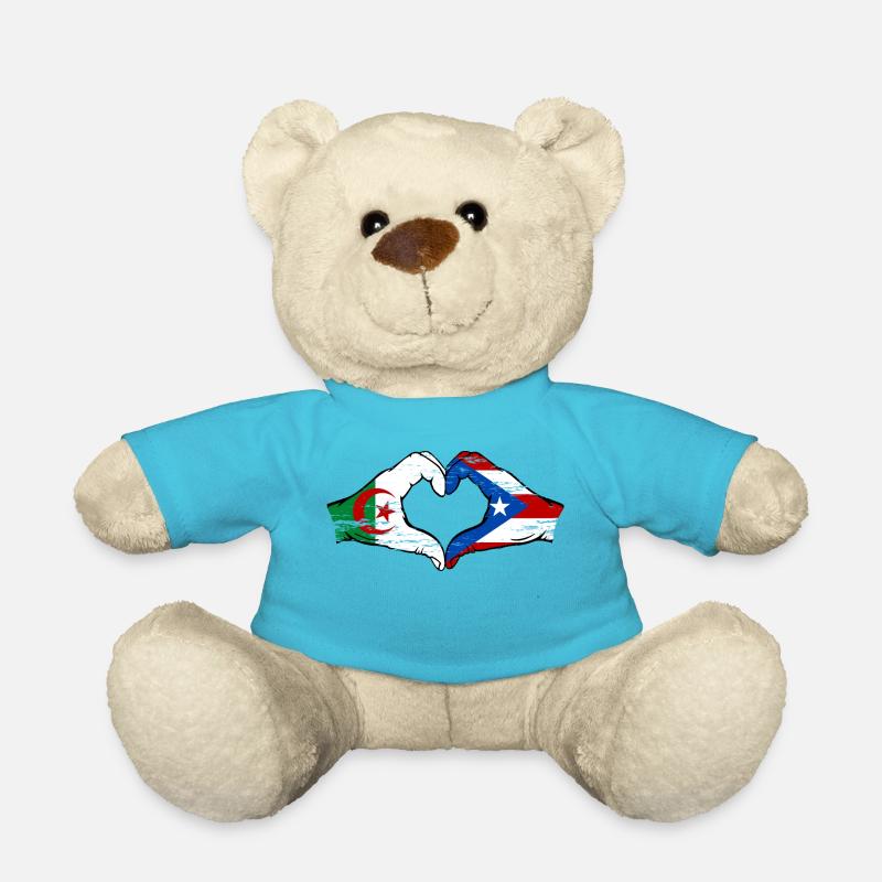 Algérie Porto Rico Drapeau Mains Coeur Forme Utilisé - Nounours - bleu outremer