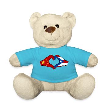 Chine Porto Rico Drapeau Mains Coeur Forme - Nounours - bleu outremer - Devant