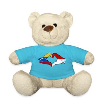 Venezuela Indonesia Flag Hands Heart Shape Used - Teddy Bear - atoll blue - Front
