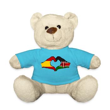 Spanien Kenia Flagge Hände Herz - Teddy - Atollblau - Vorne