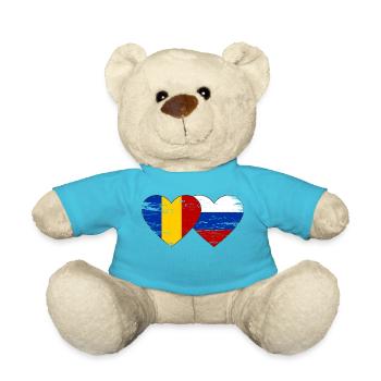 Rumänien Russland Flagge Herz used - Teddy - Atollblau - Vorne