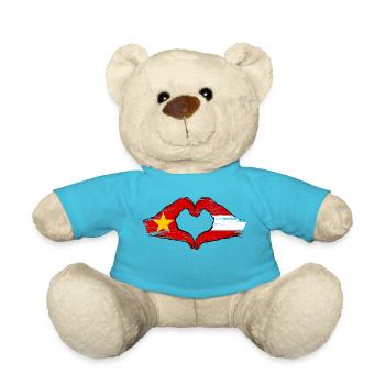 Vietnam Austria Flag Hands Heart Shape Used - Teddy Bear - atoll blue - Front