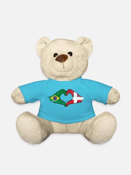 Brésil Danemark drapeau mains forme de coeur utilisé - Nounours - bleu outremer