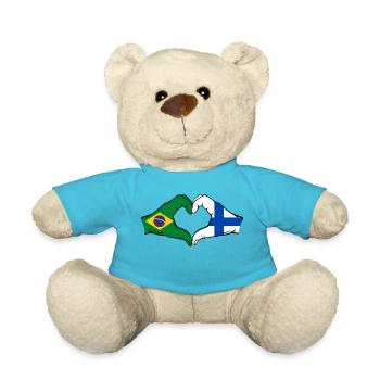 Brésil Finlande Drapeau Mains Coeur Forme - Nounours - bleu outremer - Devant