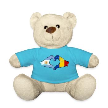 Argentina Romania Flag Hands Heart Shape Used - Teddy Bear - atoll blue - Front