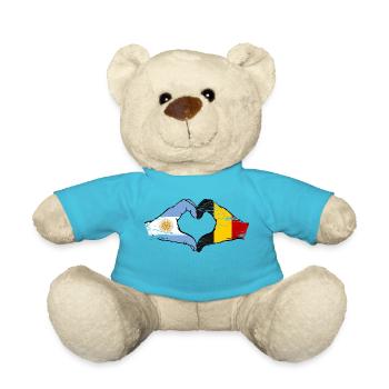 Argentina Belgium Flag Hands Heart Shape Used - Teddy Bear - atoll blue - Front