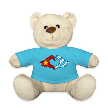Vietnam Bavaria Flag Hands Heart Shape Used - Teddy Bear - atoll blue - Front