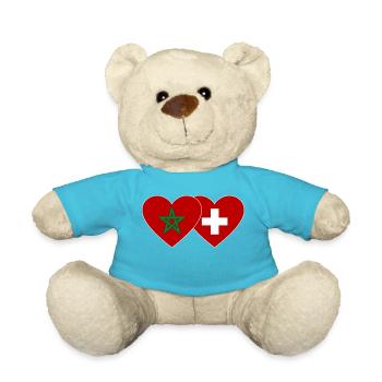 Marokko Schweiz Flagge Herz - Teddy - Atollblau - Vorne