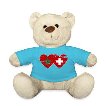 Morocco Switzerland Flag Heart used - Teddy Bear - atoll blue - Front
