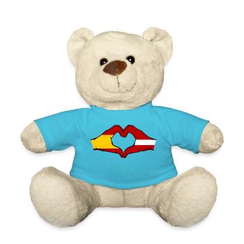 Espagne Lettonie Drapeau Mains Coeur Forme - Nounours - bleu outremer - Devant