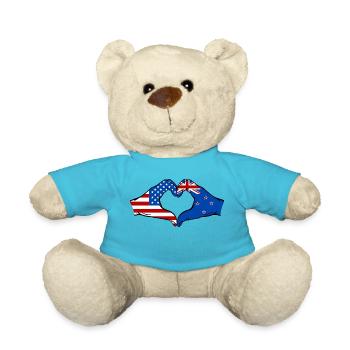 USA New Zealand Flag Hand Heart Shape - Teddy Bear - atoll blue - Front