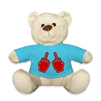 Main en signe du majeur - Nounours - bleu outremer - Devant