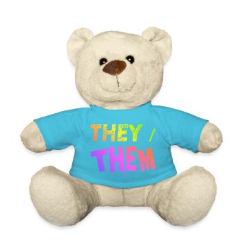 they / them Geschenkidee LGBTQ+ nonbinary Pronomen - Teddy - Atollblau - Vorne