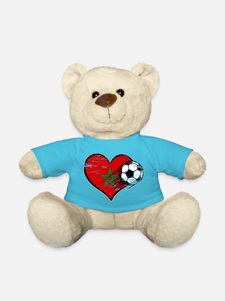 Morocco flag football with heart used - Teddy Bear - atoll blue
