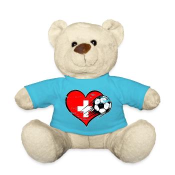 Schweiz Flagge Fußball mit Herz used - Teddy - Atollblau - Vorne