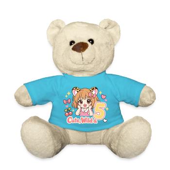 Cute Wild Mädchen Leopardenlook Mit Kirschen - Teddy - Atollblau - Vorne