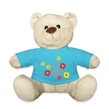 Peace-Zeichen Blume Flower Power Pazifist Aktivist - Teddy - Atollblau - Vorne