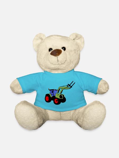 tractor, bulldog, front loader, farmer - Teddy Bear - atoll blue